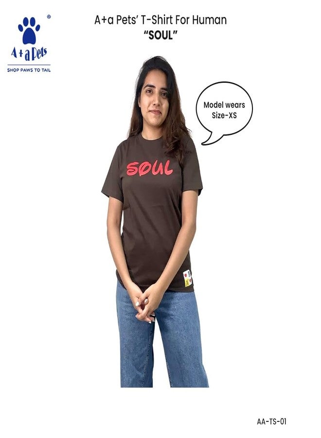 A+a Pets' Graphic Printed Premium T-Shirt for Human(Unisex) 'Soul' & Pets(Dog & Cat) 'Mate' | Half Sleeve Round Neck | Light Weight Costumes | Cotton (Human - M, Pet - 5XL, BrownH & RedP) - Image 5